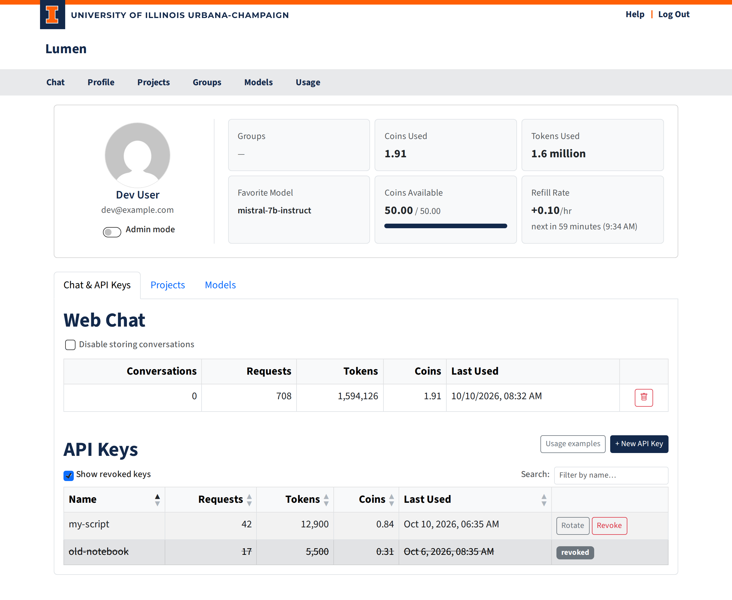 Profile page